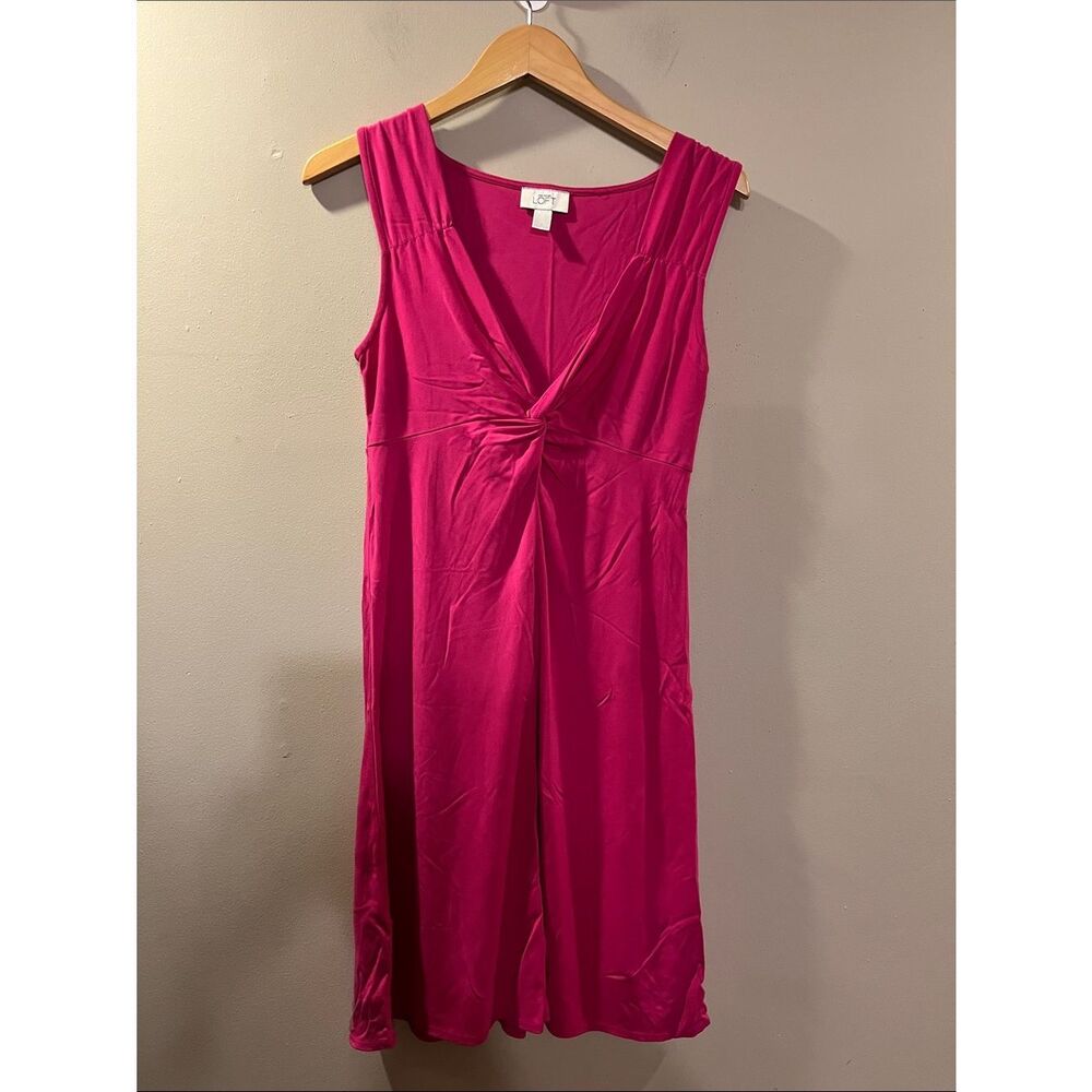 LOFT Hot Pink Knot-Front Midi Dress